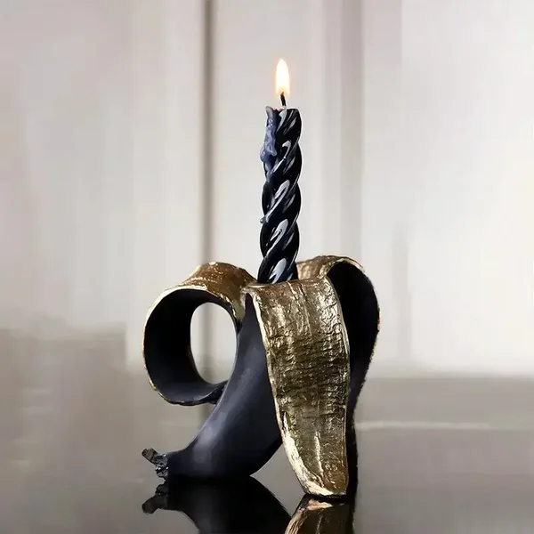 Black and Gold Banana Candlestick Holder For Dining Room Decor