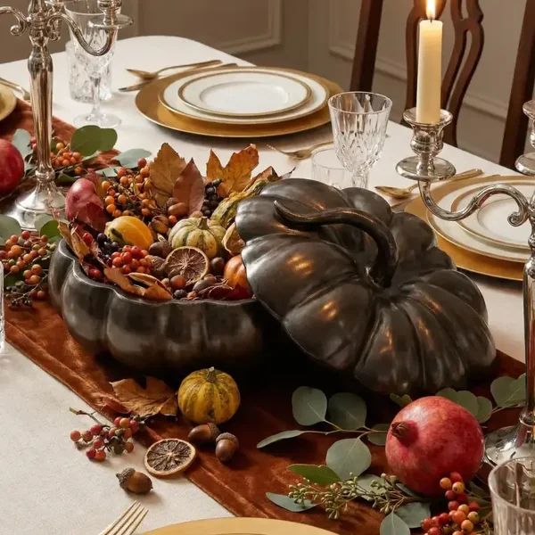 Bronze Lidded Ceramic Pumpkin Bowl, Large