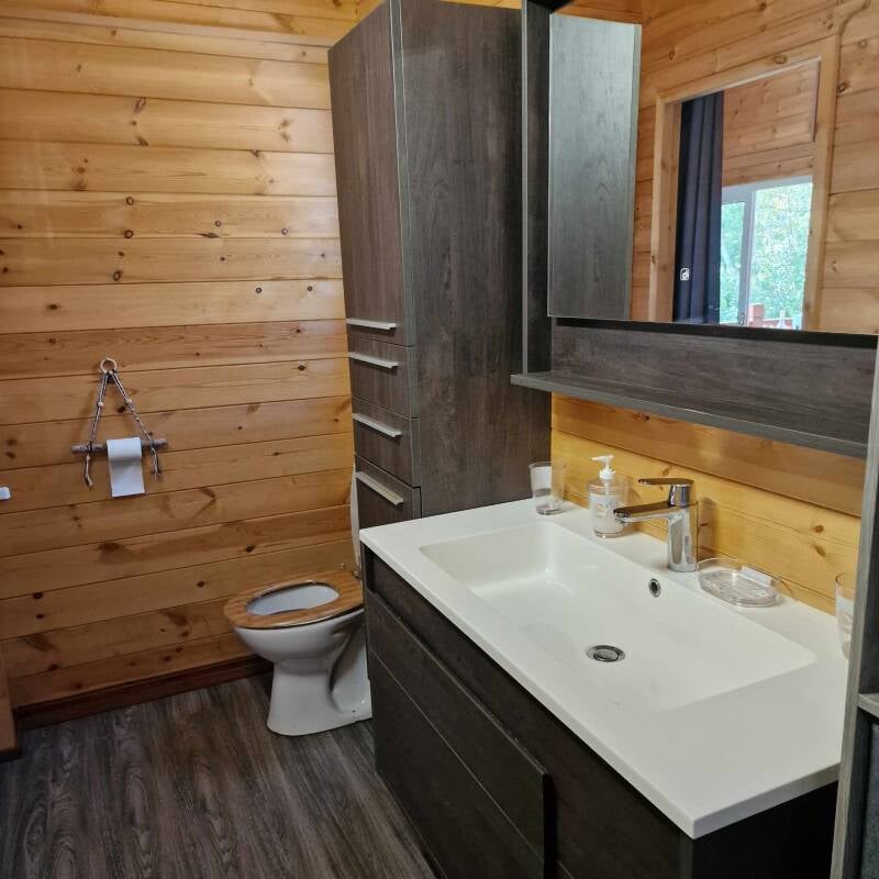 Salle de bain moderne et propre du chalet en location au Mont-Dore