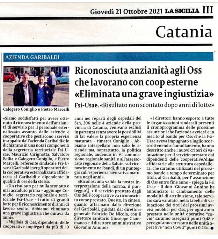 Calogero Coniglio politica sindacale oss sanità