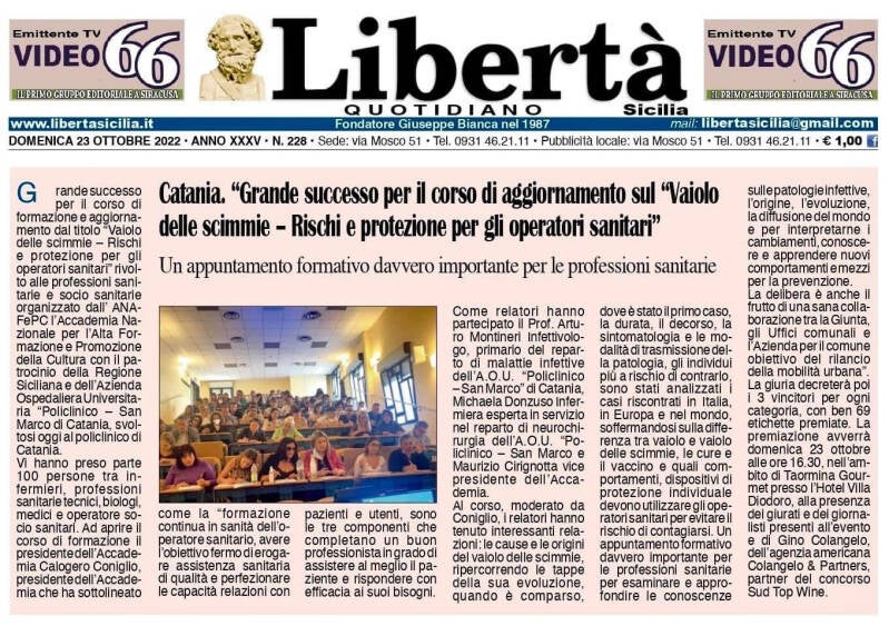 Coniglio Calogero Presid. ANAFePC: Grande adesione per il corso sul vaiolo delle scimmie