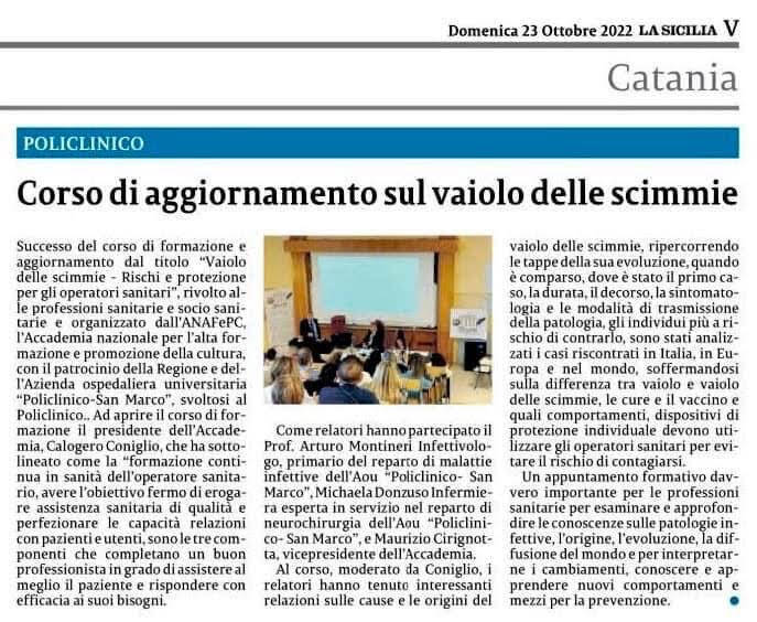 Coniglio Calogero Presid. ANAFePC: Grande adesione per il corso sul vaiolo delle scimmie