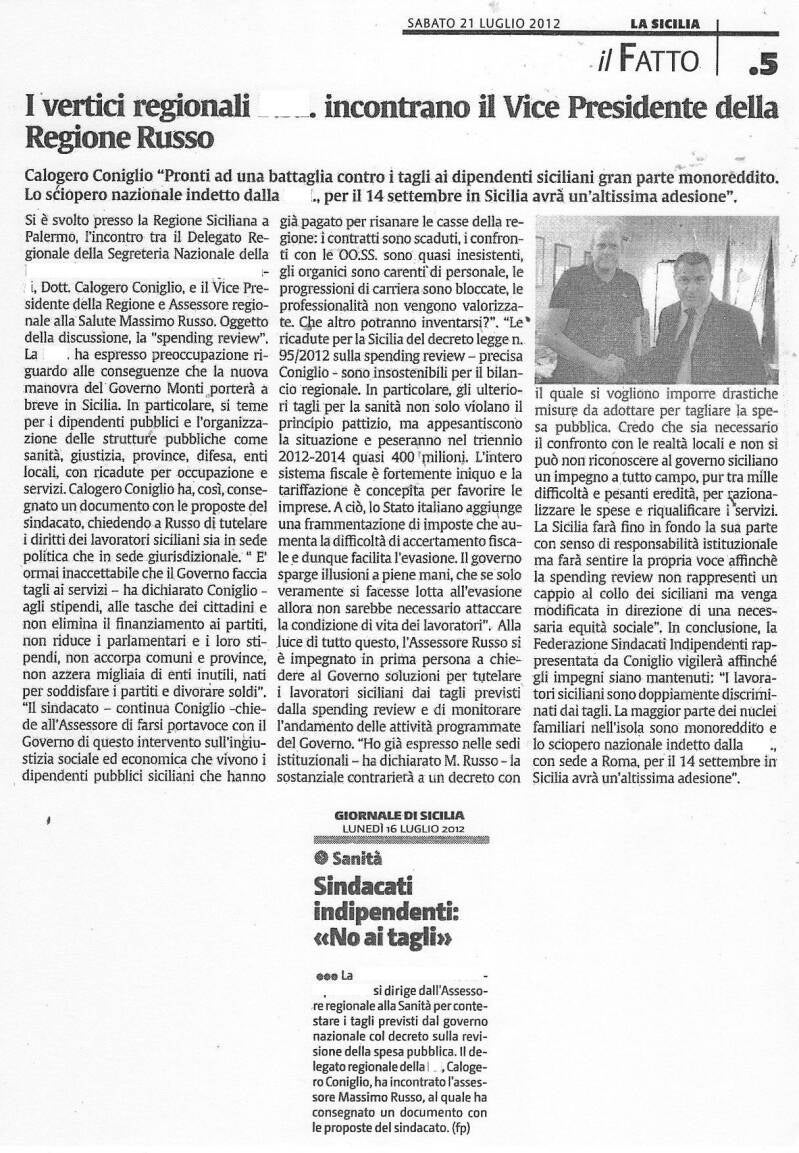 Calogero Coniglio politica sindacale assessore regionale sanità sicilia Massimo Russo