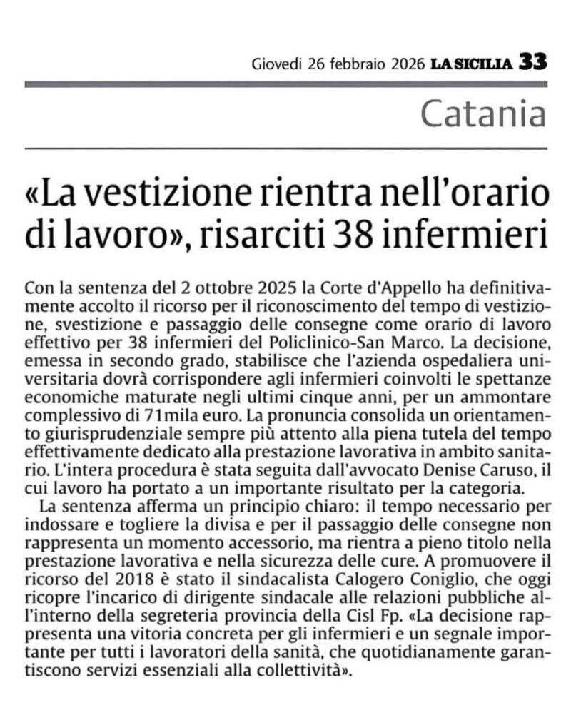 Coniglio Calogero Sentenza Infermieri Policlinico Catania