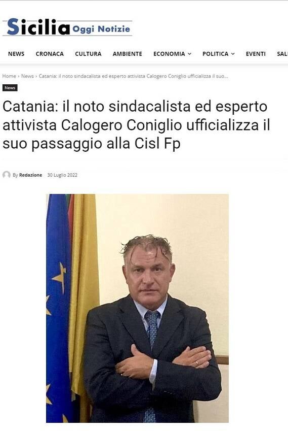 Catania: il noto sindacalista ed esperto attivista Calogero Coniglio ufficializza il suo passaggio alla Cisl Fp