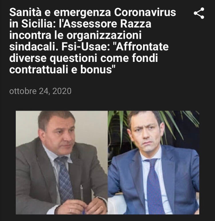 Calogero Coniglio e Assessore regionale della Salute regione siciliana sanità politica sindacale