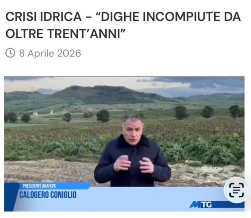 Calogero Coniglio politica sociale crisi idrica dighe imcmpiute Sicilia tg telegiornale