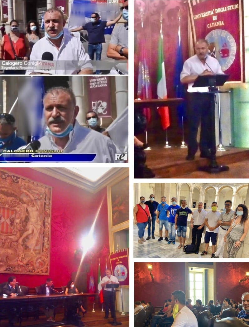 CALOGERO CONIGLIO MANIFESTAZIONE PROTESTA CONTRO UNIVERSITA' DI CATANIA. RIMASTI FUORI PRECARI DALLA STABILIZZAZIONE. INCONTRO CON RETTORE IN RETTORATO SINDACATO