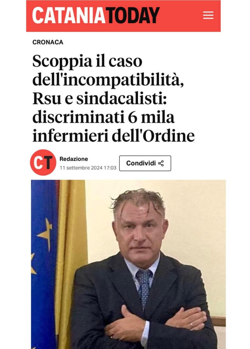 Coniglio Calogero Presid. ANAFePC: incompatibilità componente ordine infermieri e sindacalisti rsu sindacato