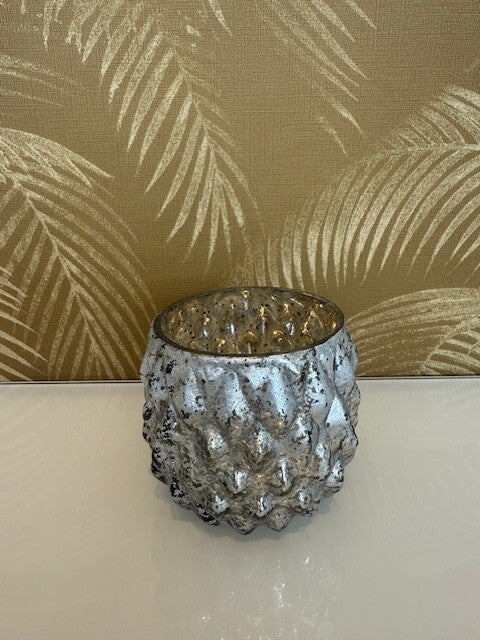 Waxinelichthouder Dennenappel zilver glans