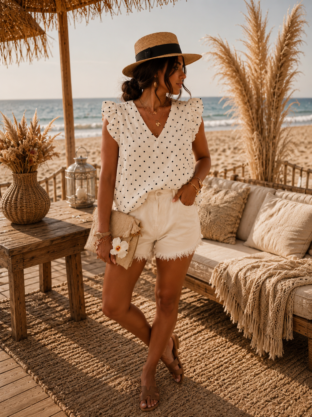 Top à pois en gaze de coton