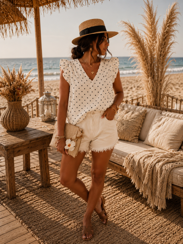 Top à pois en gaze de coton