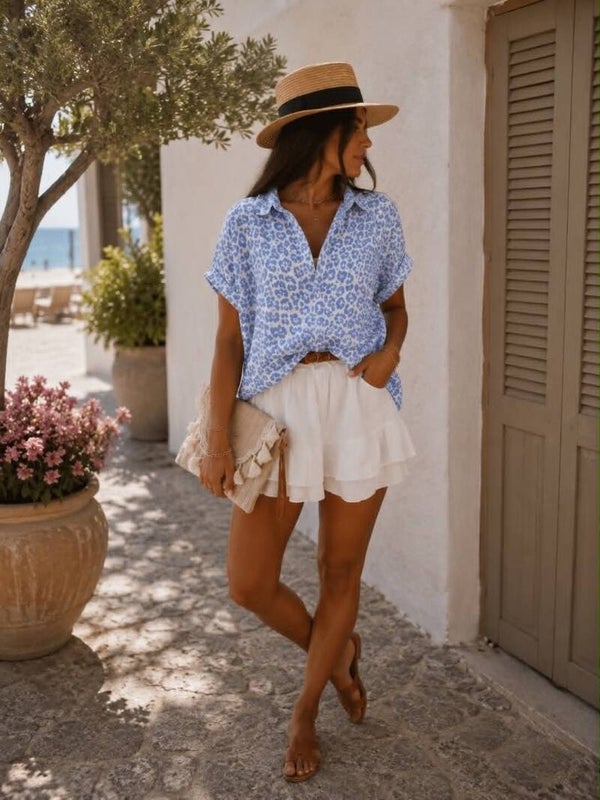 Chemise gaze de coton léopard