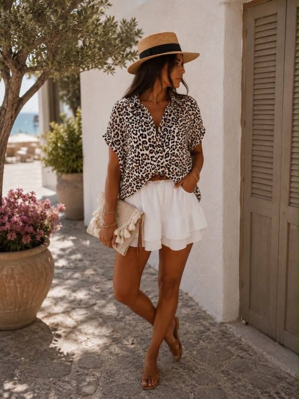 Chemise gaze de coton léopard
