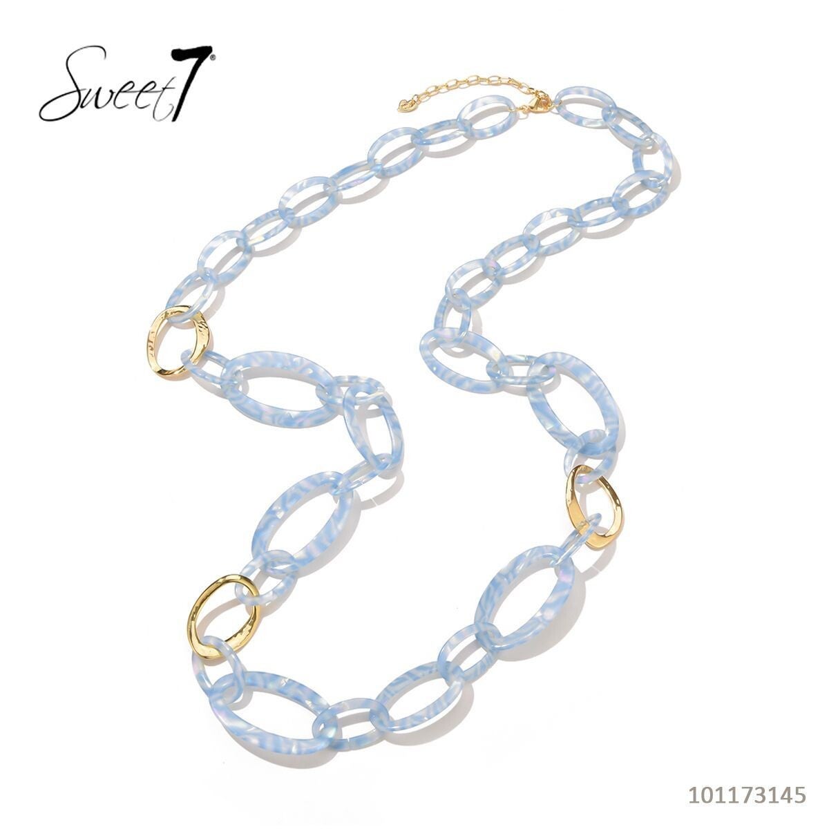 Lange ketting pastelblauw gespikkeld