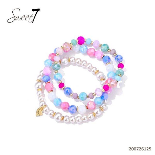 Set van armbanden multicolor/parelmoer wit