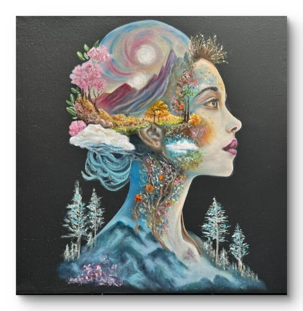 Whispers in the Nebula Woods - (30x30cm) Oil on block canvas
