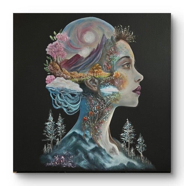 Whispers in the Nebula Woods - (30x30cm) Oil on block canvas