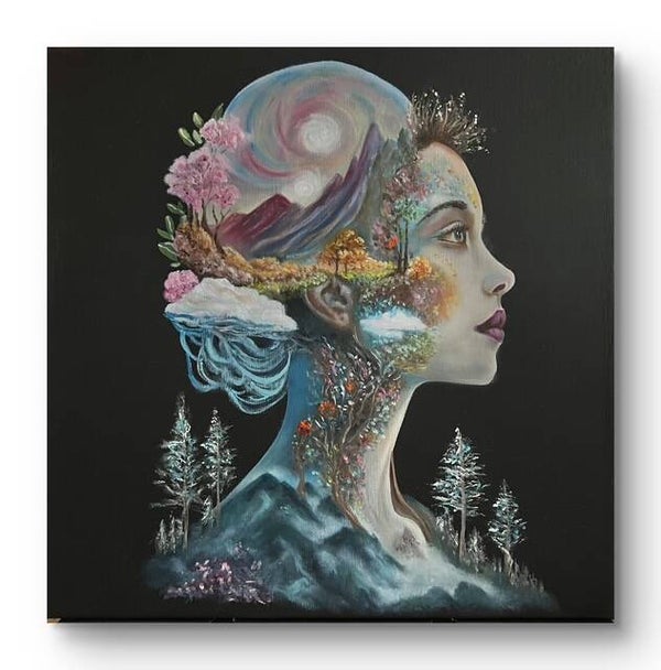 Whispers in the Nebula Woods - (30x30cm) Oil on block canvas