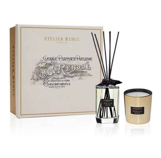 GESCHENKSET VANILLA NOIR GEURSTOKJES EN GEURKAARS