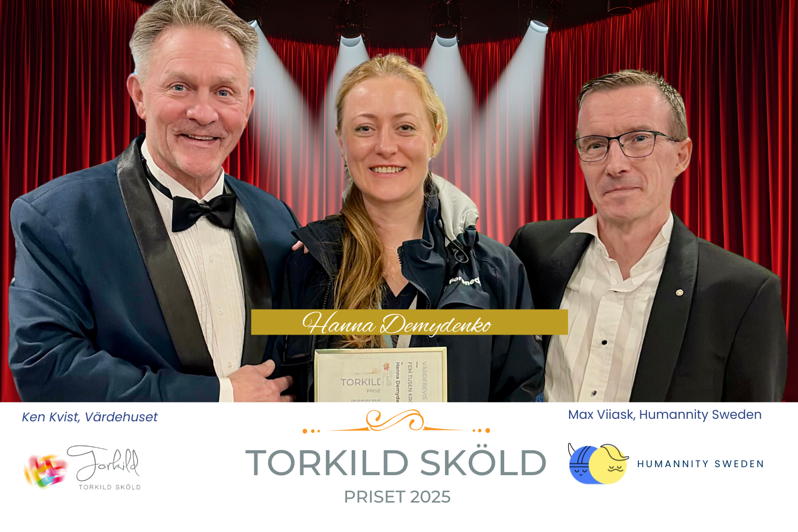 Hanna Demydenko med diplomet tillsammans med Max Viiask och Ken Kvist