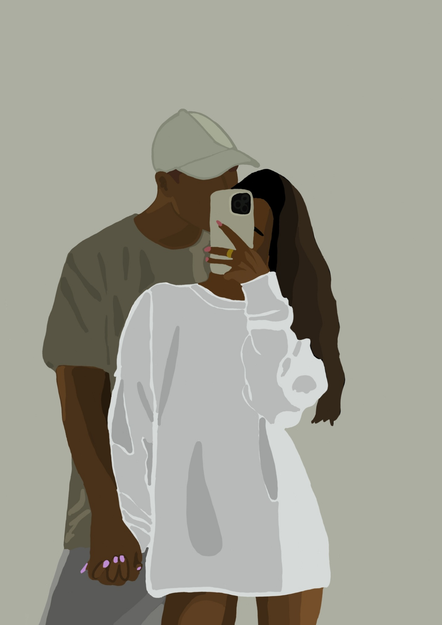 Couple Selfie Poster | Minimalist Love Illustration | Modern Relationship Wall Art | Neutral Digital Print