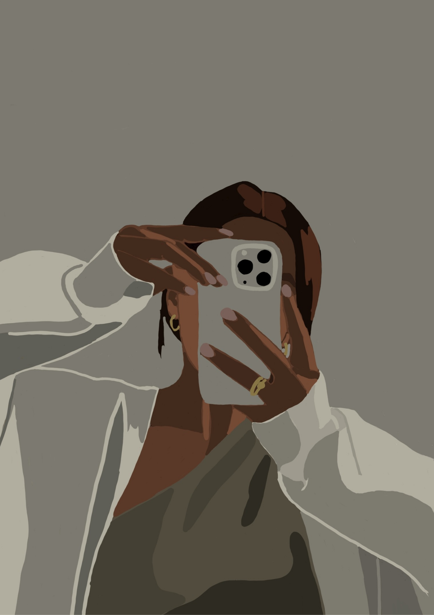 Mirror Selfie Poster | Minimalist Woman Illustration | Modern Aesthetic Wall Art | Neutral Digital Print