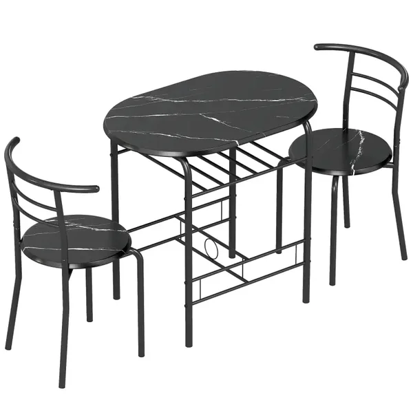 Eetset marmerlook zwart