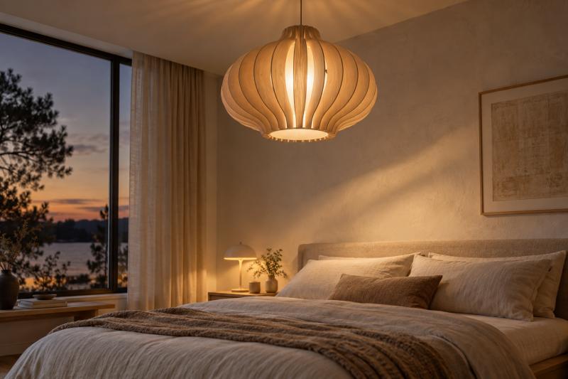Sfeervolle Scandinavische verlichting in een slaapkamer