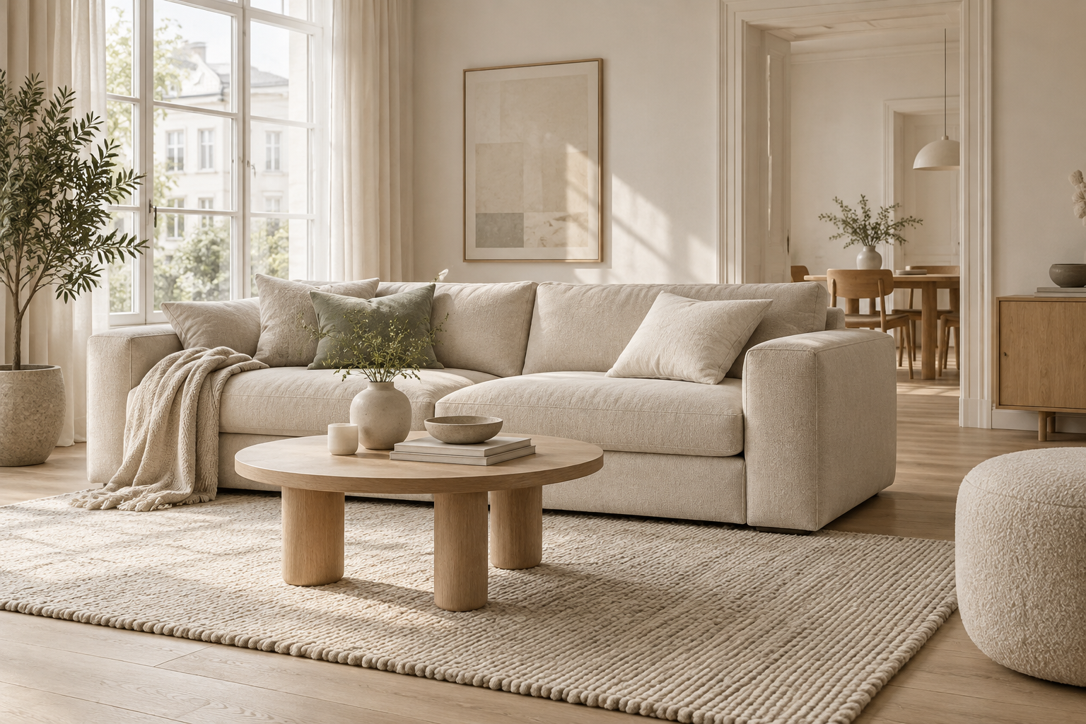 Comfortabele bank in een rustige Scandinavische woonkamer