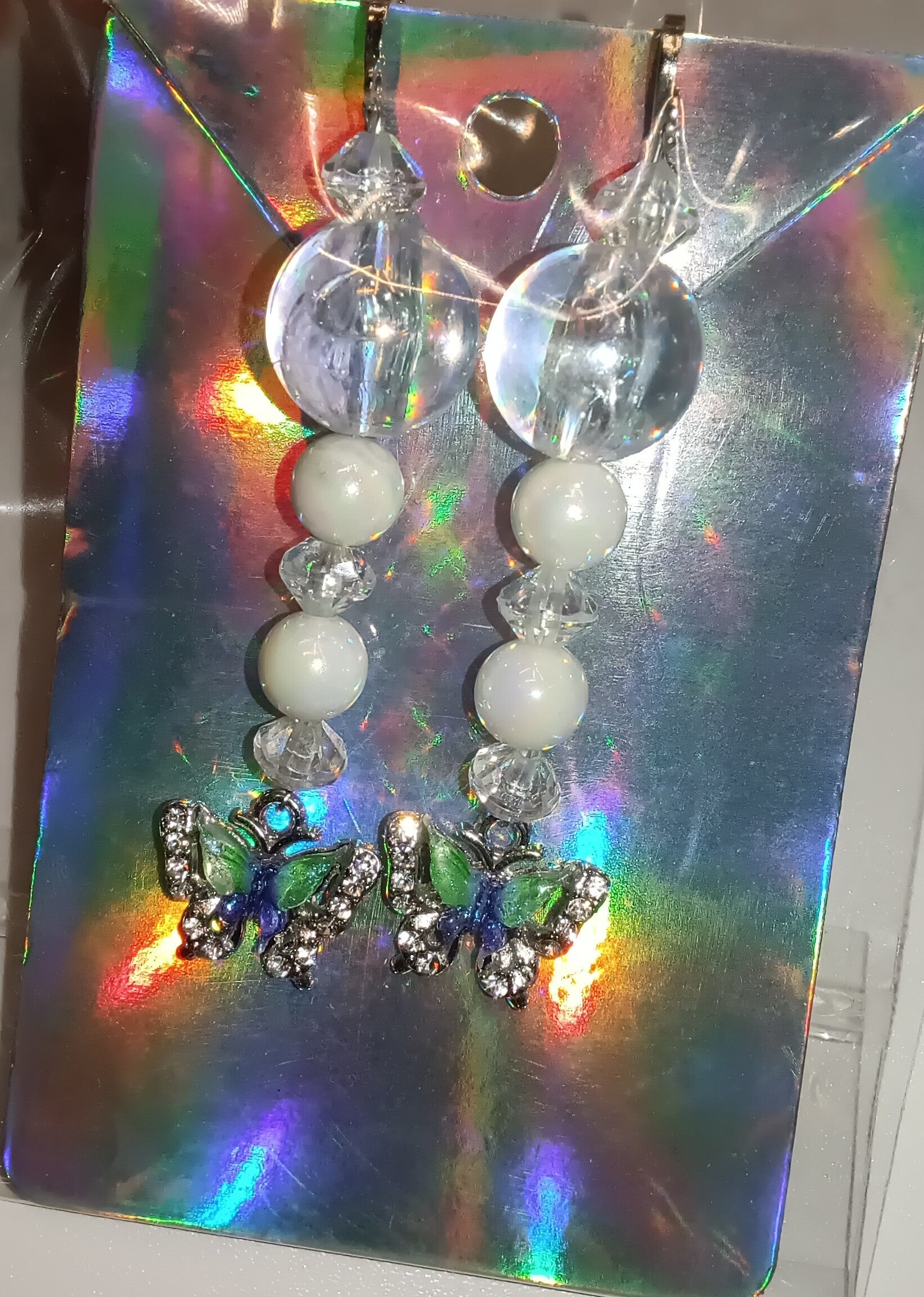 Clip Ohrringe Weiß/Transparent Schmetterlinge