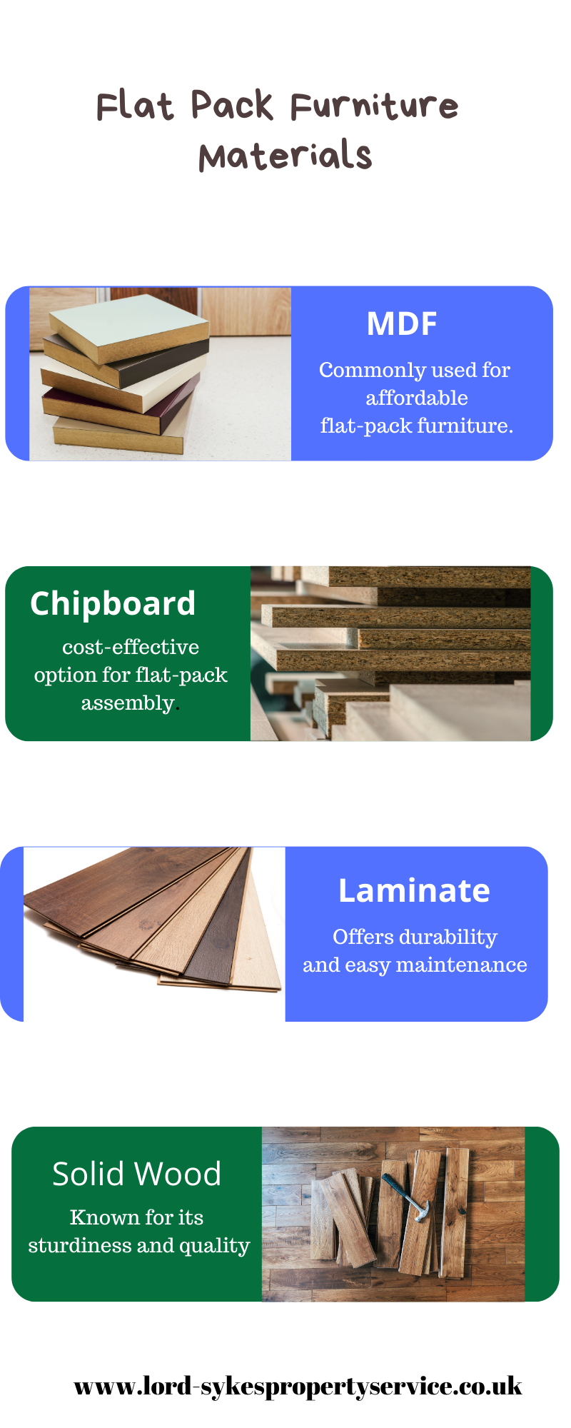 Flat pack furniture materials, mdf, chipboard, laminate, solid wood available to be fitted by us for renters, landlords homeowners in Barnsley, South Yorkshire