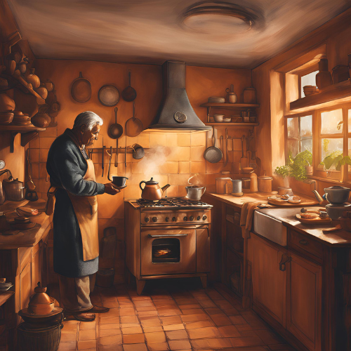 Cosy kitchen scene with a steaming kettle on the stove, illustrating how cooking can provide extra warmth 