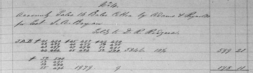 1859 cotton sales record from Macon — Bryan plantation bales at 10 cents per pound