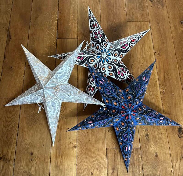 Kerst ster papier (blauw multi)