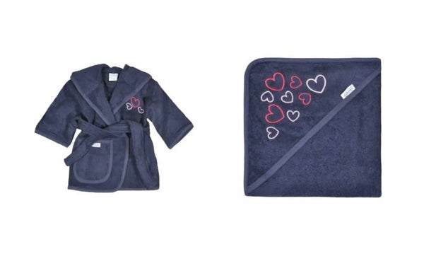 Combi Deal Badjas+Badcape Hart Navy, 0-12 mnd