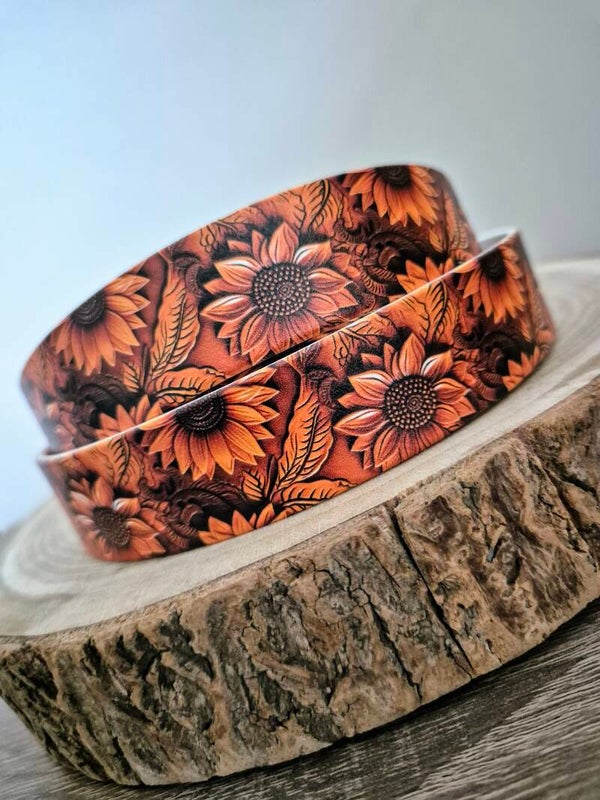 US Biothane "Carved Leather - Sunflowers" 25mm