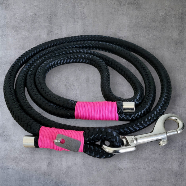 Führleine aus Tau Schwarz/Pink 10 mm – 1,20 m