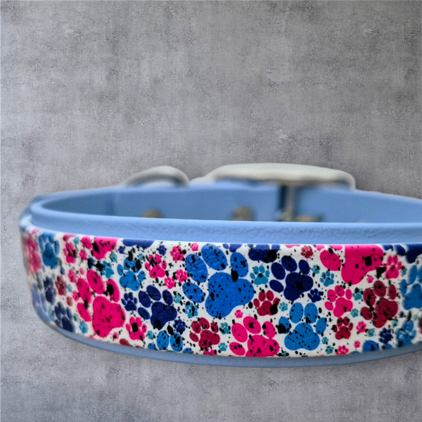 Bunte Pfoten - UV-Druck Halsband 25mm