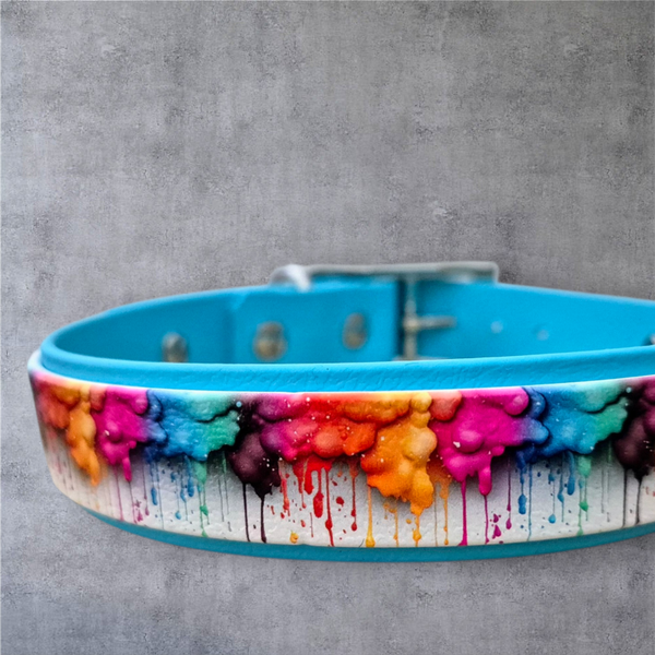 Paint Drops Blau - UV-Druck Halsband 25mm