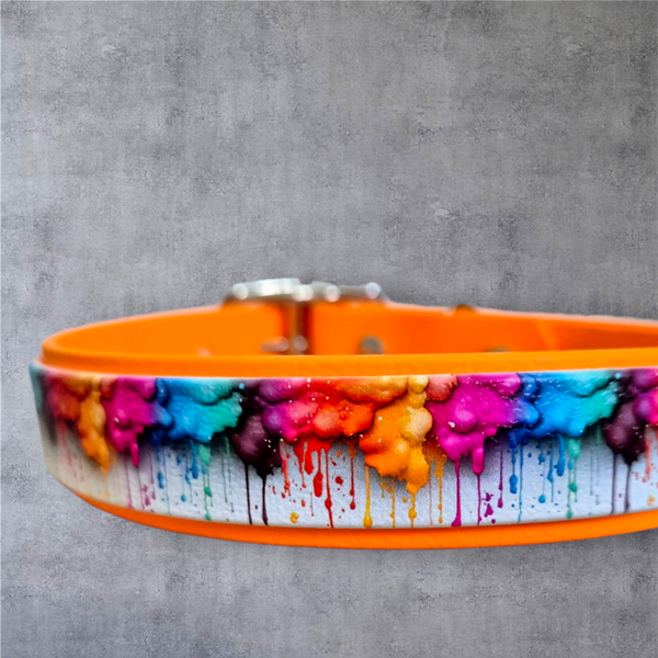 Paint Drops Orange - UV-Druck Halsband 25mm