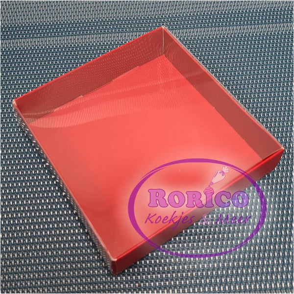 Luxe doosje rood/transparant - 10,5x10,5x2,5cm