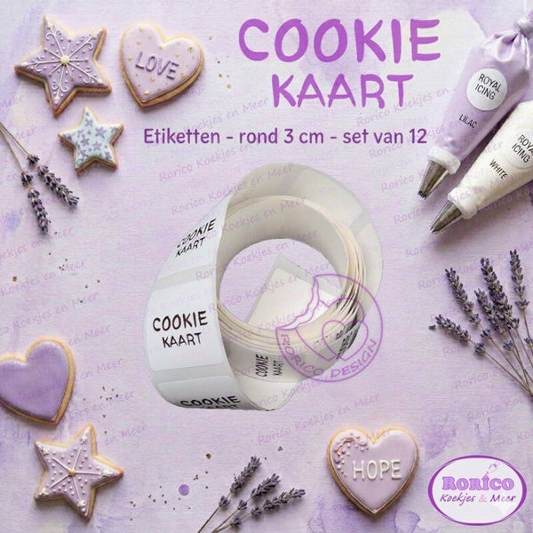 Cookie Kaart stickers - rond 3cm - set/12 stuks