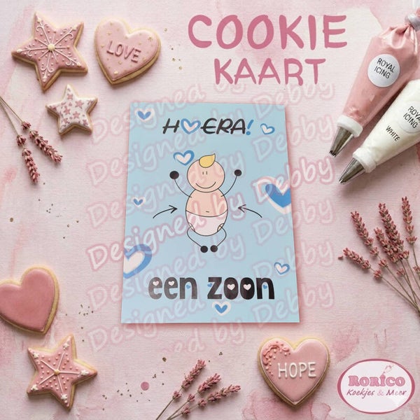 Hoera een zoon!- Wenskaart / Cookie Kaart