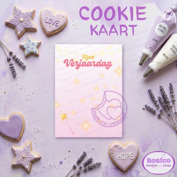 Fijne verjaardag (stafje) - Cookie Kaart - Wenskaart Backer