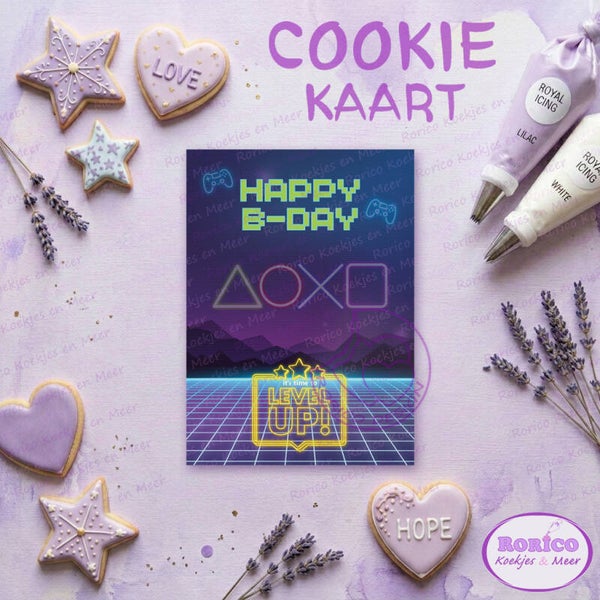 Happy B-day Level UP  - Cookie Kaart - Wenskaart Backer