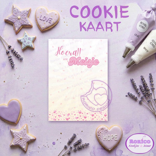 Hoera een meisje - Cookie Kaart - Wenskaart Backer