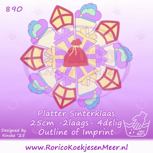 890 - Platter Sint - dubbellaags - 25cm - 4delig