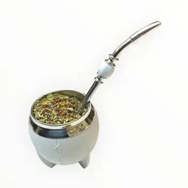 calebasse blanc en cuir vendu avec sa bombilla