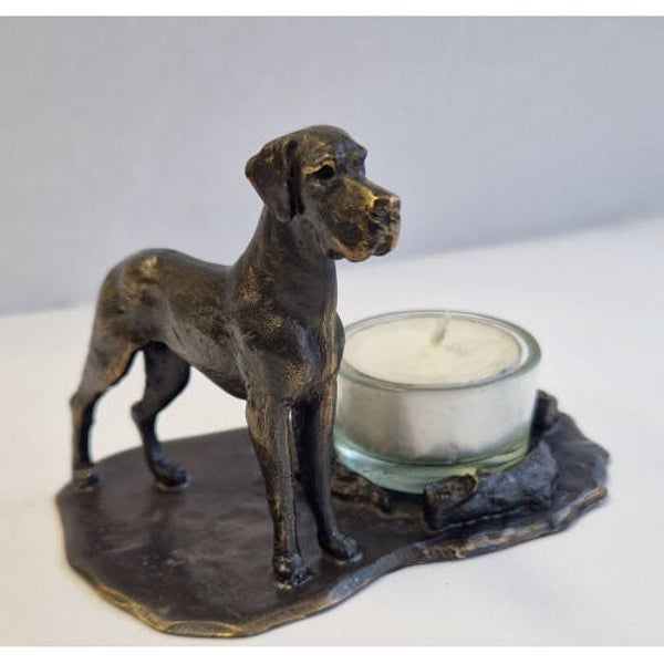 Duitse dog waxinehouder verbronsd